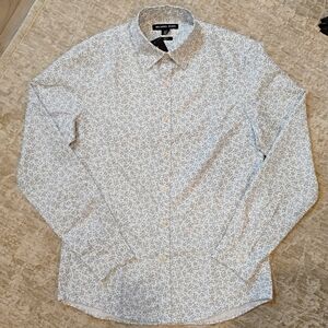 NWT S Michael Kors Slim Fit Blue Flower Print Button Down Dress Shirt Office NEW